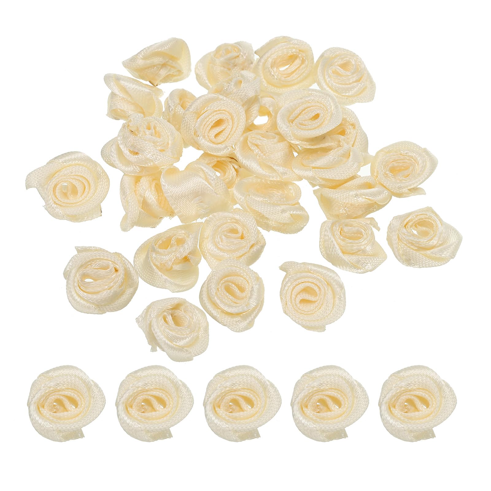 PATIKIL 0.6" Mini Satin Ribbon Roses, 30 Pcs Tiny Fabric Flowers Embellishments Rosettes Applique for DIY Crafts and Wedding, Beige
