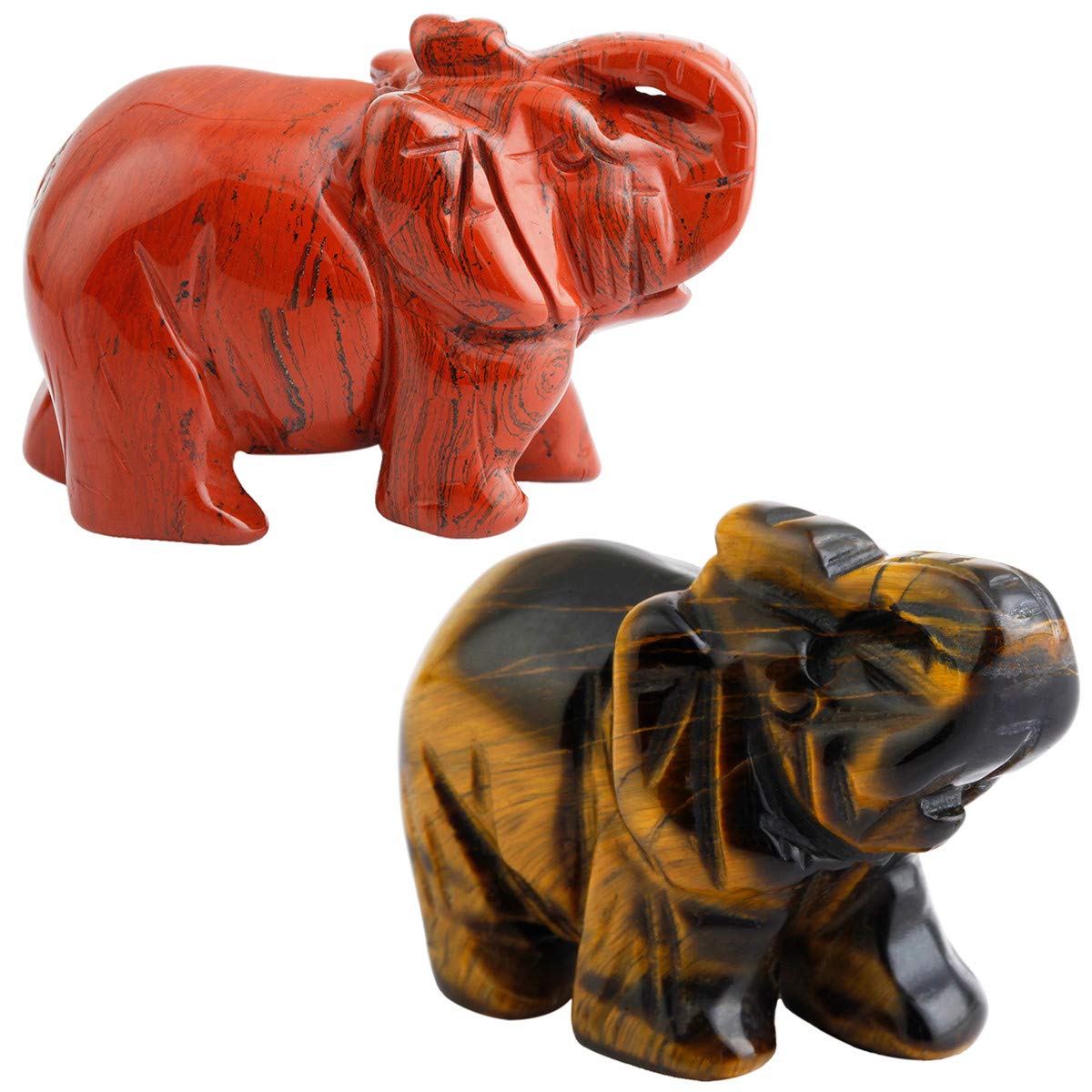 KYEYGWO Pocket Good Luck Elephant Carved Gemstone Lucky Elephant Ornaments Healing Crystal Figurines Statues for Decoration 1.5 Inches, Pack of 2