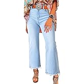 Astylish Womens High Waisted Jeans Stretchy Flared Straight Leg Loose Trendy Raw Hem Denim Pants
