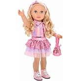 Dolls To Play 18 Inch Girl Doll, Fashion Doll with Fine Blonde Long Hair for Styling, Blue Eyes, Pink Sequin Dress, Shoes, Handbag, Clothes and Accessories Princess Doll for Kids