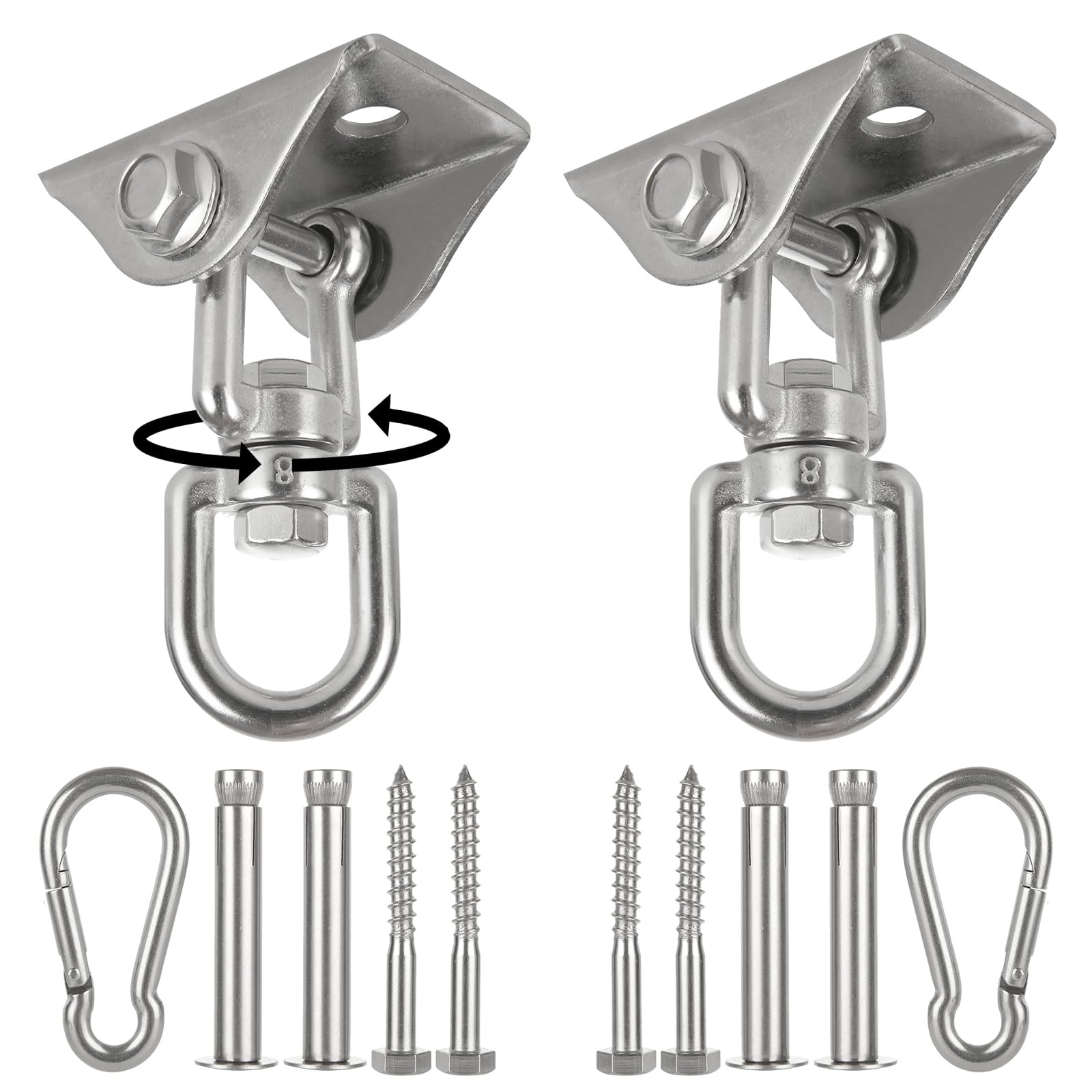 MIVIDE 2 pack Heavy Duty Swing Hangers, Hammock Hook for Wall, Wood, Stainless Steel 360° Rotate Swing Hook for Yoga Hammock Chair