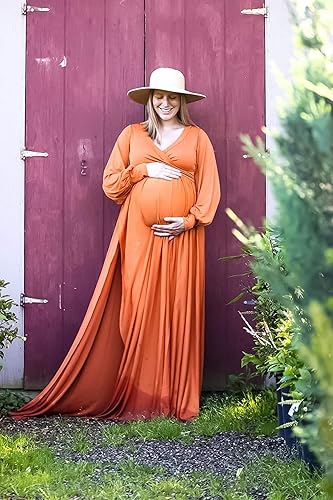 ChoiyuBella Maternity Gown Bishop Sleeves Baby Shower Dress Wrap Side Slit  Sweetheart Maxi Photo Shoot for Photography (Burnt Orange XL) in Dubai -  UAE | Whizz Special Occasion