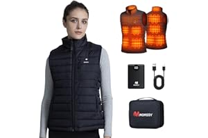 MOMSSY Women Heated Vest with 12000mAh Battery Pack, 9 Heated Zones Lightweight Heated Jacket for Outdoor Camping Hunt Ski