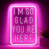 TOPQUALI I'm So Glad You're Here Neon Sign for Wall Decor,Classroom Decor,USB Powered Light Up Sign for Classroom Wedding Party Store Home Neon Decor,Birthday Christmas Gift16.1 * 10.9Inch