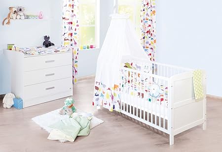 Pinolino Sparset Viktoria breit, 2-teilig, Kinderbett (140 x 70 cm) und breite Wickelkommode mit Wickelansatz, weiß (Art.-Nr.