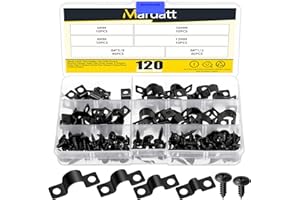 Mardatt 40 Set Two Hole Pipe Strap Clamp, 5mm(3/16”), 8mm(5/16"), 10mm(3/8"), 12mm(1/2") Rigid U Bracket Clamps U-Tube Strap 