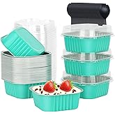 LNYZQUS 5oz Square Cupcake Pan with Lids 40 Pack, Aluminum Foil Muffin Pan Mini Cake Cups,Disposable Ramekins Brownie Baking Pans Cupcake Liners Muffin Tin-Cyan Blue