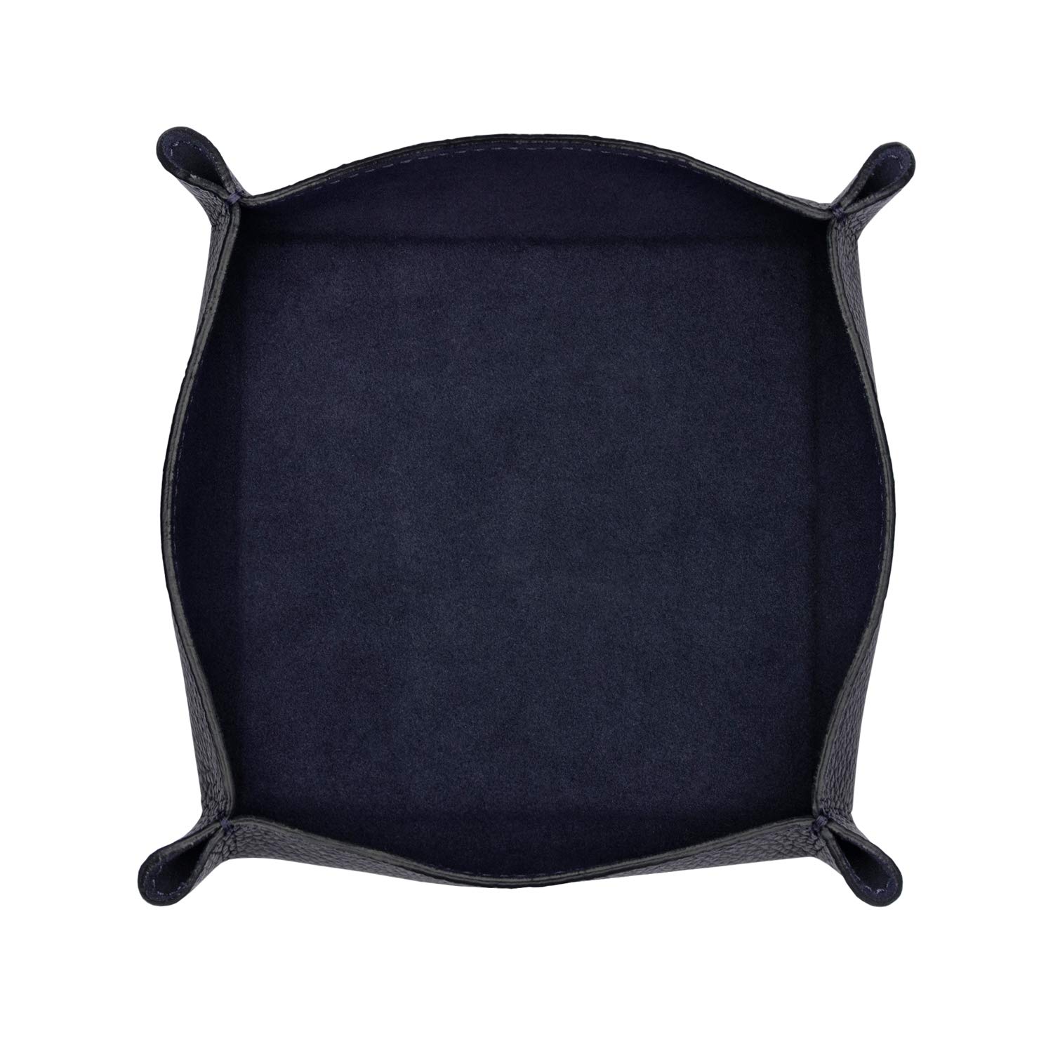 Maruse Italian Tumble Leather Valet Tray Organizer, Office Desk Accessory, Durable Leather Handmade in Italy (Navy Blue)