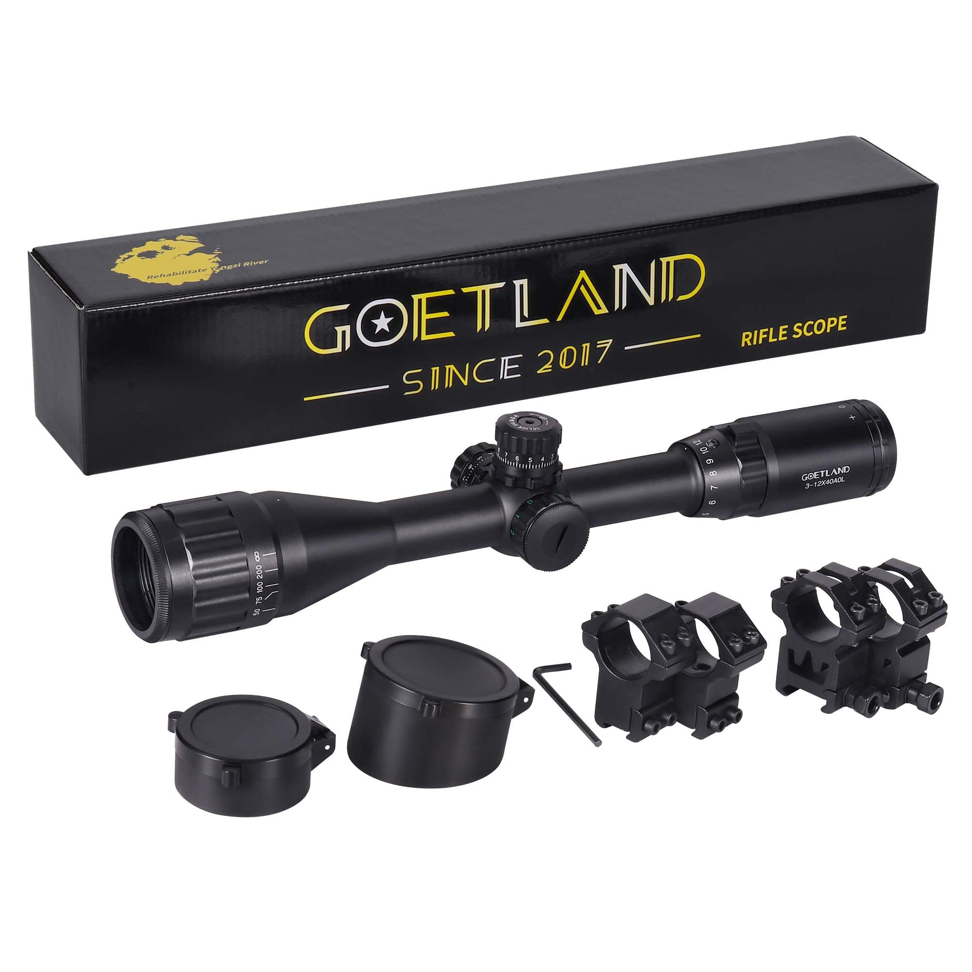 Goetland Air Rifle Scope 3-12x40 AO Red Green Blue Illuminated Crosshair SFP Mounts for Air Gun Airsoft Crossbow Hunting Tactical