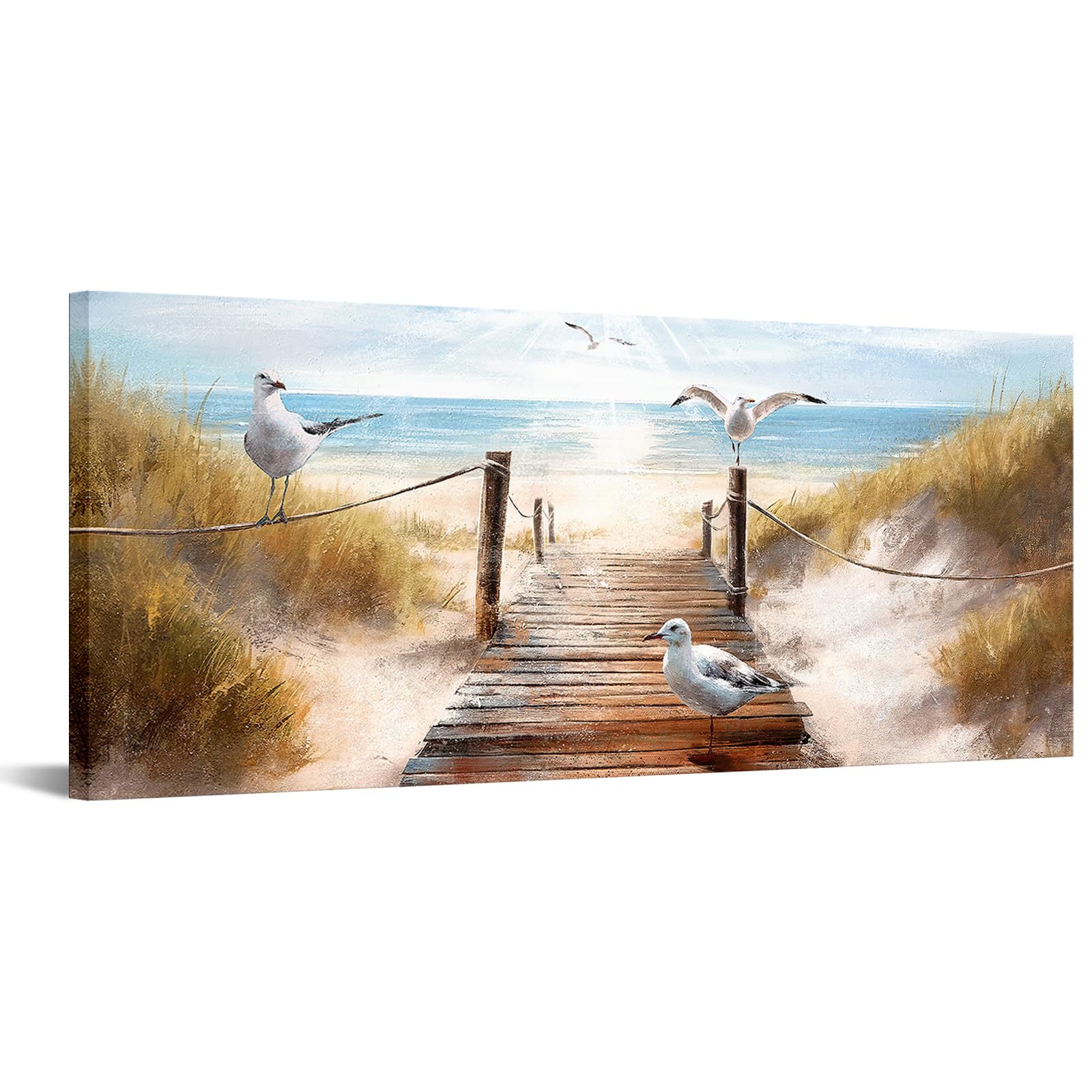 sechars Beach Sea Canvas Wall Art Coastal Seaside Reed Painting Beach ...