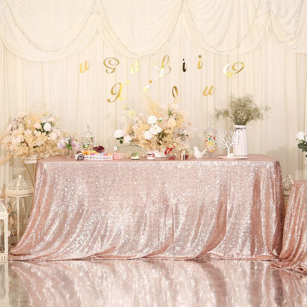 Eternal Beauty Sequin Tablecloths Rectangle Rose Gold 127 x 183 cm for wedding Halloween Chrismas Party Banquet New Year’s Day - Image 5