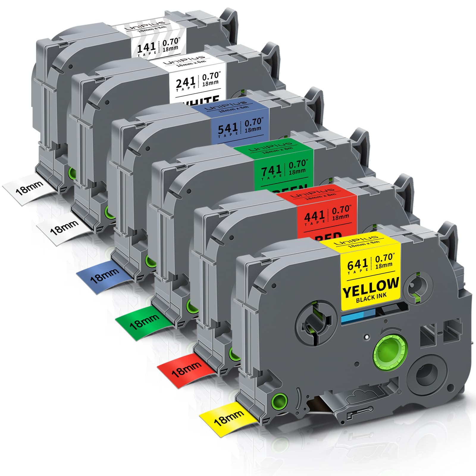 UniPlus Compatible 18mm Label Tape Replacement for Brother P-Touch TZe Laminated Label Tape TZe-241 TZe-141 TZe-441 TZe-541 TZe-641 TZe-741 Use for Brother 1000 PT-1010 PT-D400 PT-D450 PT-D600 PT-1830