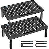 BONTEC 2 Pack Monitor Stand Riser, 3 Height Adjustable Monitor Stand for Desk, Computer Monitor Riser Stand with Mesh Platfor