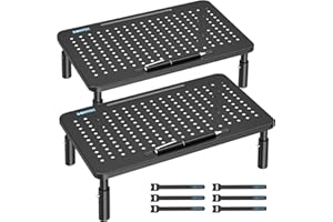 BONTEC 2 Pack Monitor Stand Riser, 3 Height Adjustable Monitor Stand for Desk, Computer Monitor Riser Stand with Mesh Platfor