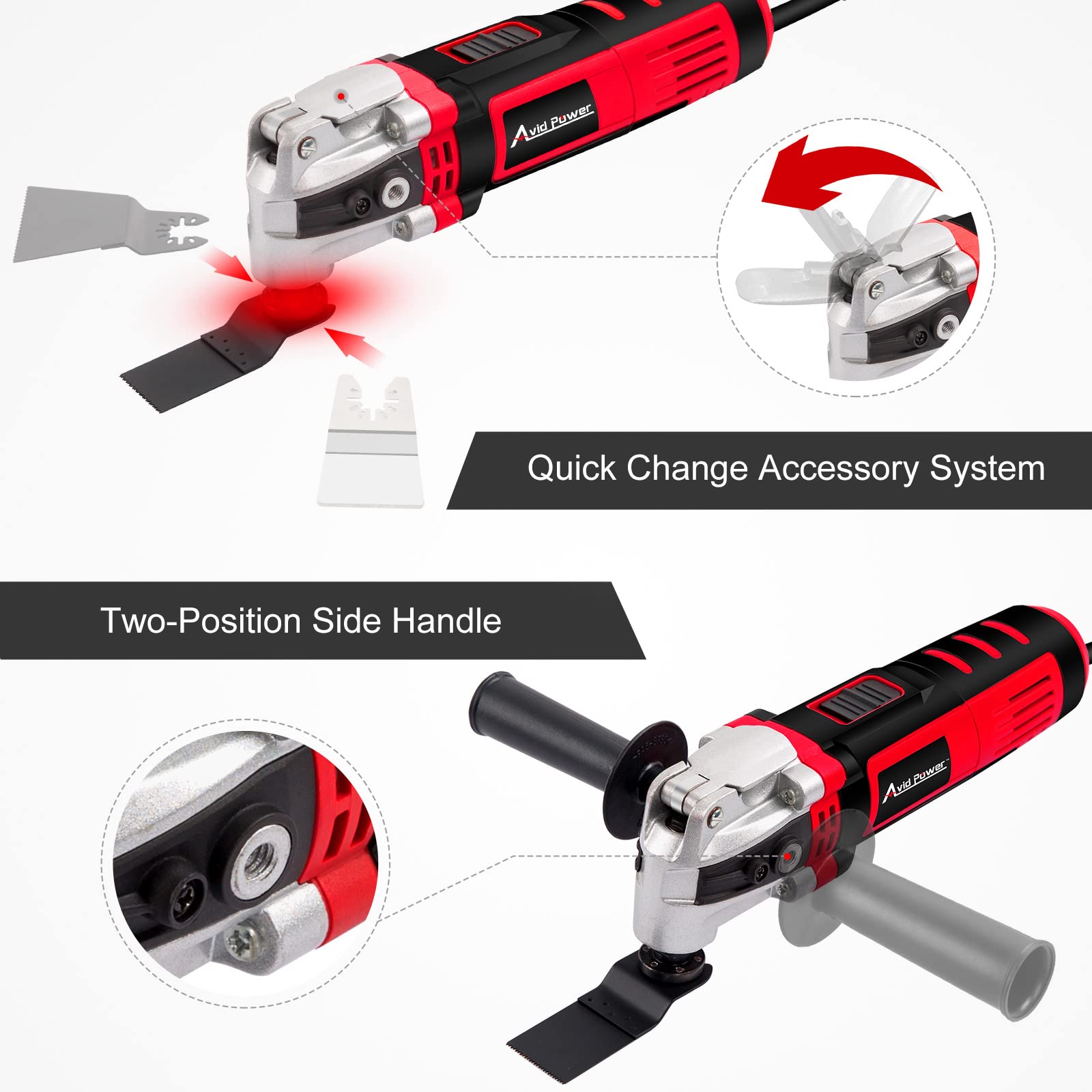 AVID POWER Oscillating Tool, 3.5-Amp Oscillating Multi Tool with 4.5° Oscillation Angle, 6 Variable Speeds and 13pcs Saw Accessories, Auxiliary Handle and Carrying Bag