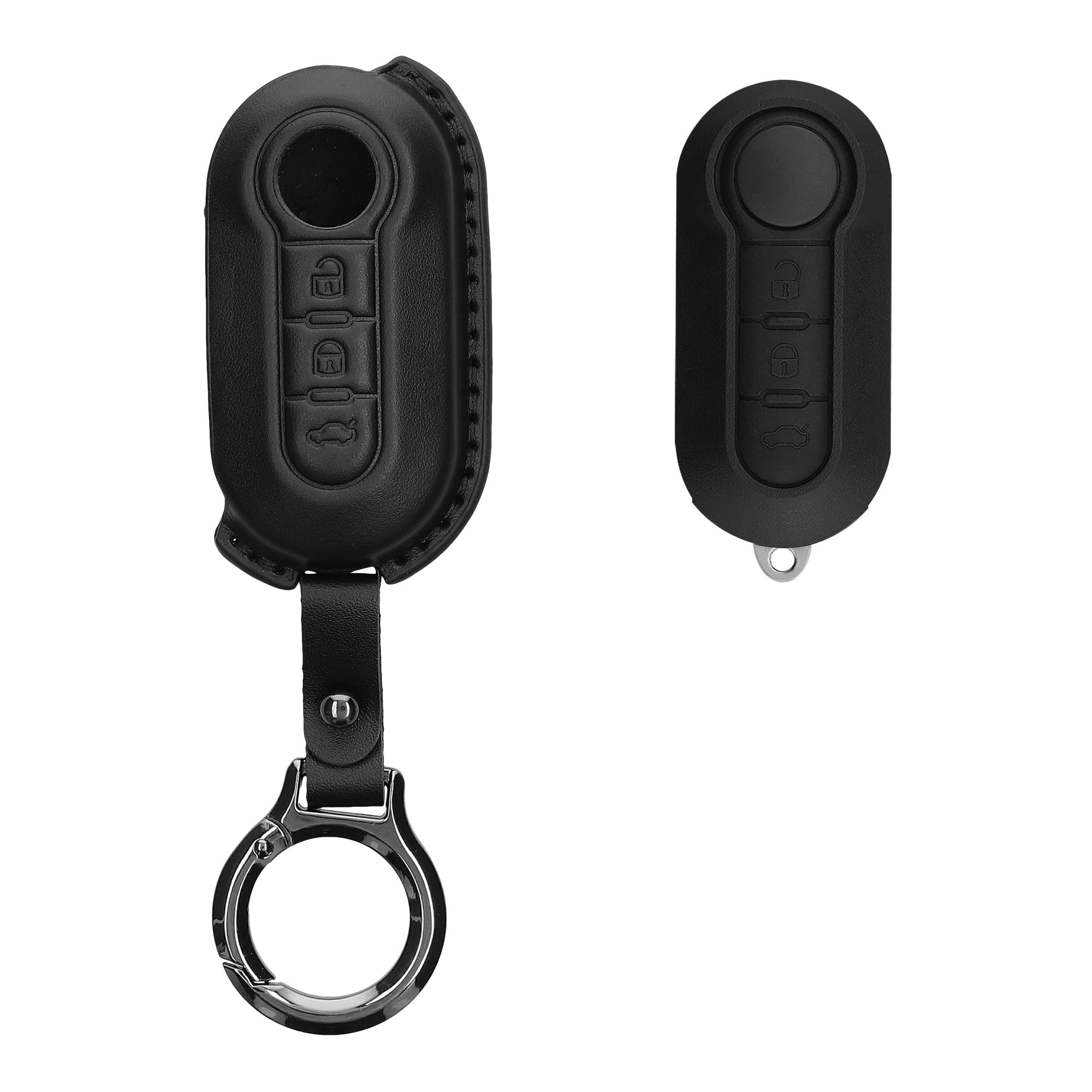 kwmobile Leather Key Cover Compatible with Fiat Lancia 3 Button Car Flip Key Key Cover - Genuine Leather - Black