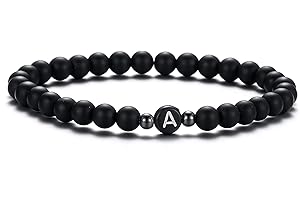XIA YAN 6mm Black Onyx and White Howlite Handmade Letter Beads Bracelets for Women Men Initial Bracelets Gifts for Women (Couples Bracelets,Friendship Bracelets)