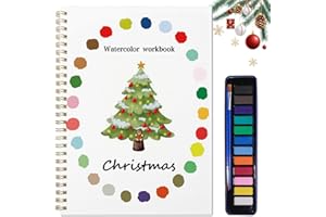 OCPBGMS Watercolor Workbook, Water Coloring Book,Watercolor Paint Set, Beginner-Friendly Watercolor Workbooks, with 12 Colors Watercolor Paint Set with Paint Brush（Christmas）