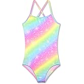 LUOUSE Girls Sparkle Swimsuits Quick Dry Crossback One Piece Beach Swimwear Bathing Suit with Adjustable Strap 4-9 Years