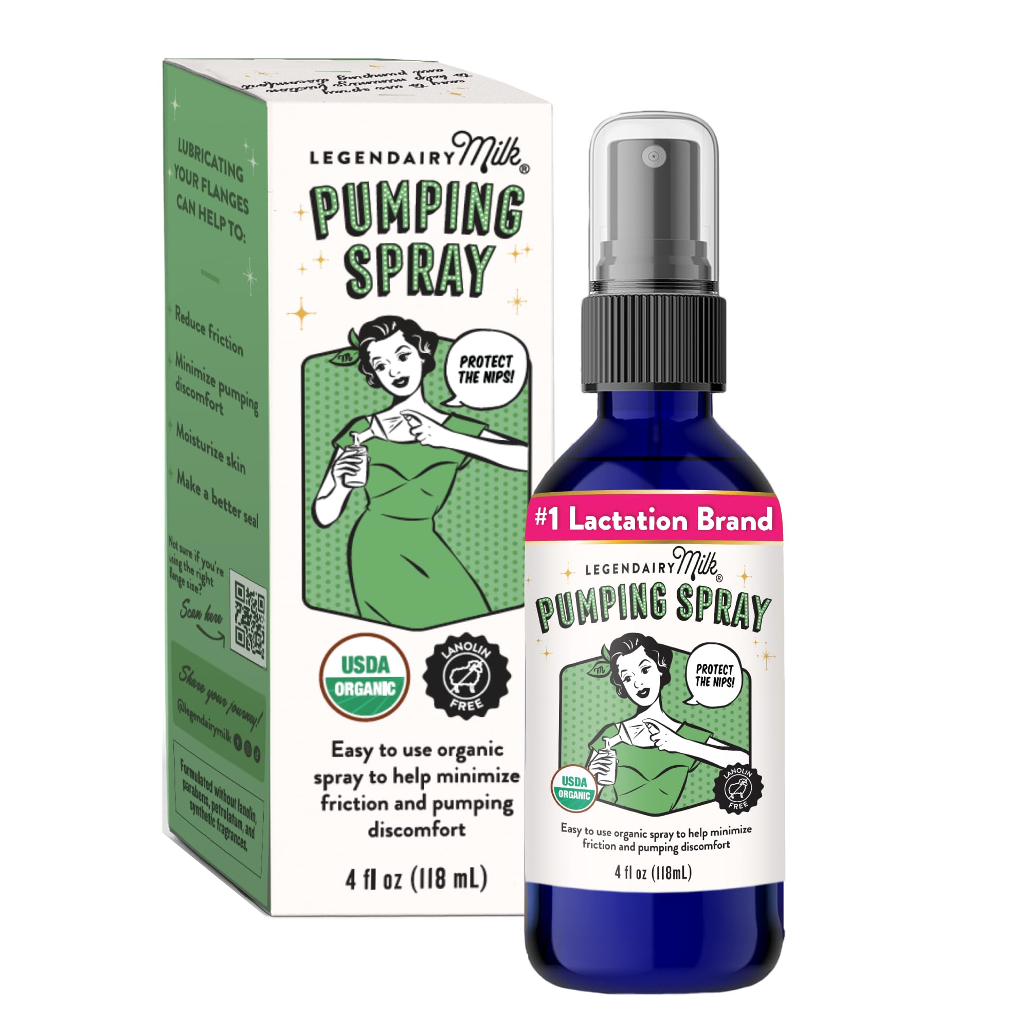 Legendairy Milk Organic Pumping Spray, Lanolin-Free Breast Lubricant, 4 oz