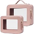 Popvibe Clear Makeup Bag Travel Cosmetic Case Transparent Toiletry Bag with Zipper, Portable Make Up Organizer Traveling Compact Car Bag for Essentials