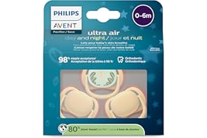 Philips Avent ultra air Pacifier 0-6m, light yellow/tropical night, day+night 3 pack, SCF087/23 (Light Yellow/Tropical Night)