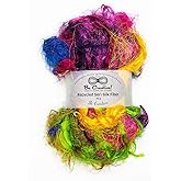 Recycled Sari Silk Fiber Mix 50g for Felting, Spinning &amp; Weaving | Soft, glossy strands in assorted colours and lengths; easy to separate for layers, yarn blending and textile projects.