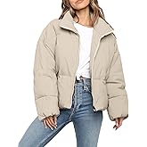 NORTH FARER Women’s Cropped Puffer Jacket Long Sleeve Winter Puffy Coat Short Warm Casual Quilted Jackets Beige XS