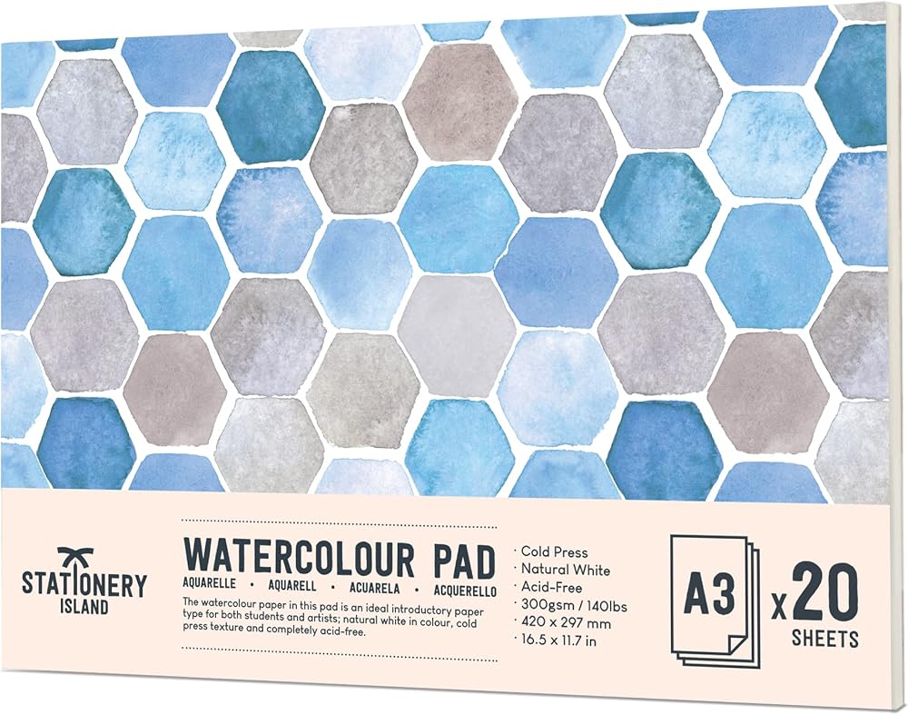 ISLAND Watercolour Paper A3 300gsm 20 Sheets Glue Bound
