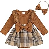 ZAXARRA Newborn Toddler Baby Girl Outfits Ruffle One Piece Romper Holiday Plaid Dress Fall Winter Headband Clothing Sets