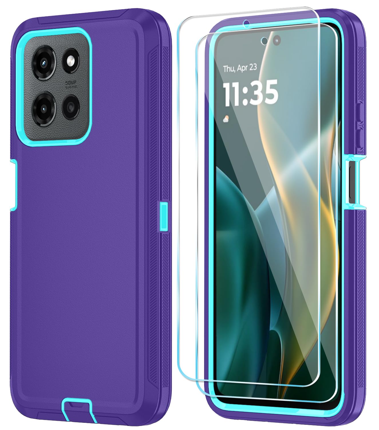 Qinmay Phone Case for Motorola Moto G 2026/Moto G Play 5G 2026 Case with HD Screen Protector, Heavy Duty Shockproof & Dropproof 3-Layer Cover Phone Case,PurpleSkyBlue