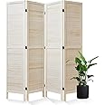 Room Dividers and Folding Privacy Screens, Wood Louvered Separators Divider Wall for Home Office Bedroom - 4 Panels, 67 * 60inch (White-Washed)