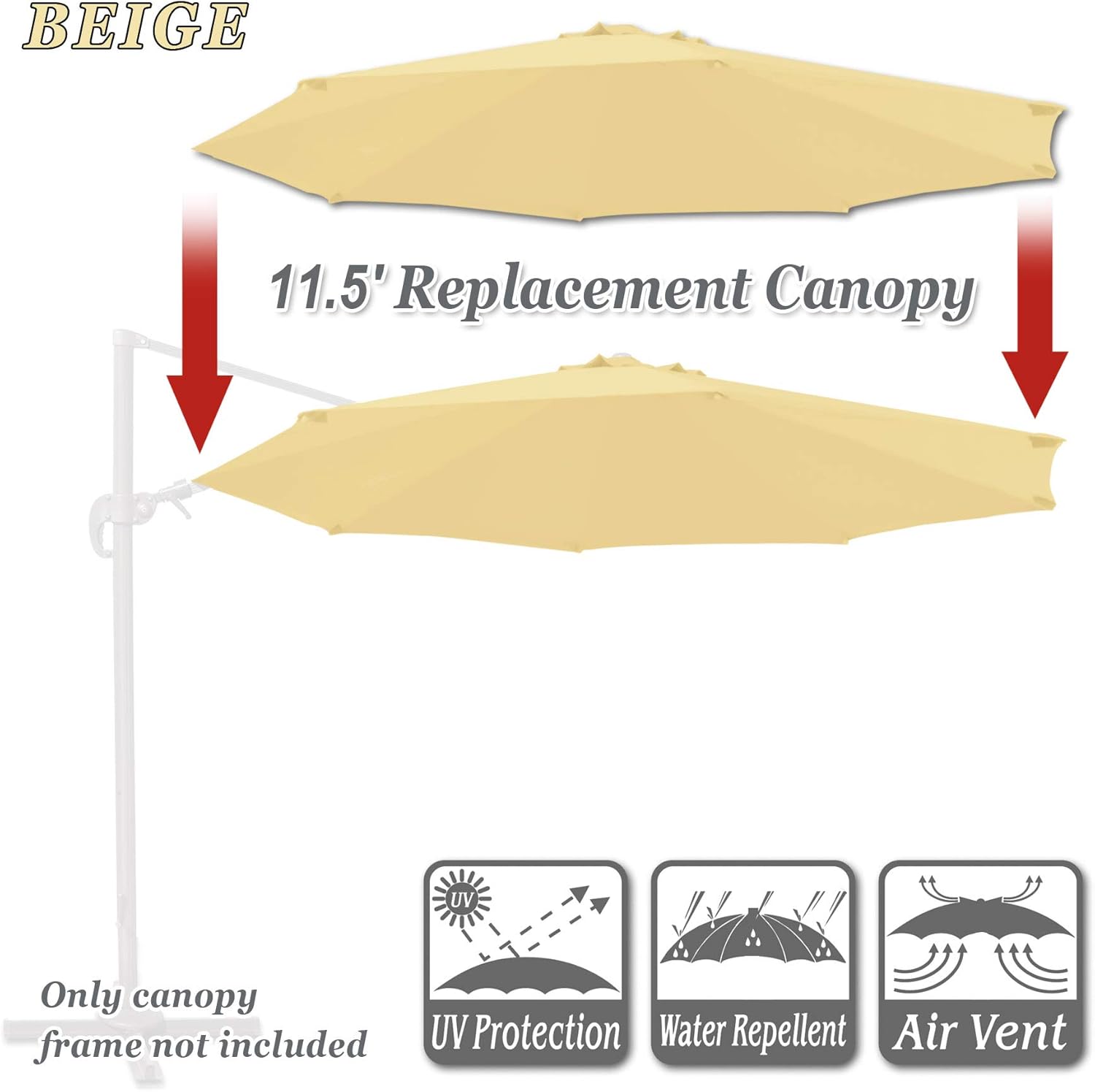 Amazon Com Strong Camel 11 5ft Umbrella Replacement Canopy Replacement Cover For Roma Cantilever Patio Umbrella 8 Ribs W Airvent Beige Garden Outdoor