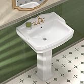HOMLYLINK 23"x19" Porcelain Retro Bathroom Pedestal Sink White 3 Hole | for bathroom, laundry, aisle or outdoor, with backsplash, 3 holes @ 4-in, 1 overflow hole