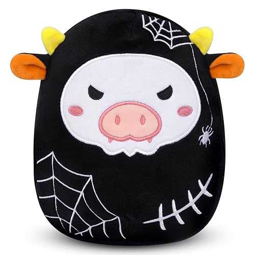 Desdfcer Halloween Plush, 8inch Cow Plush Halloween Stuffed Toy for Kids, Cute Plushies with Spider Web Soft Plushie for Kids Boys Girls Adults