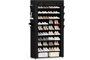 Mavivegue Shoe Rack with Cover, 10 Tier Tall Shoe Storage for 50-55 Pairs of Shoes, Shoe Organizer for Entryway, Closet
