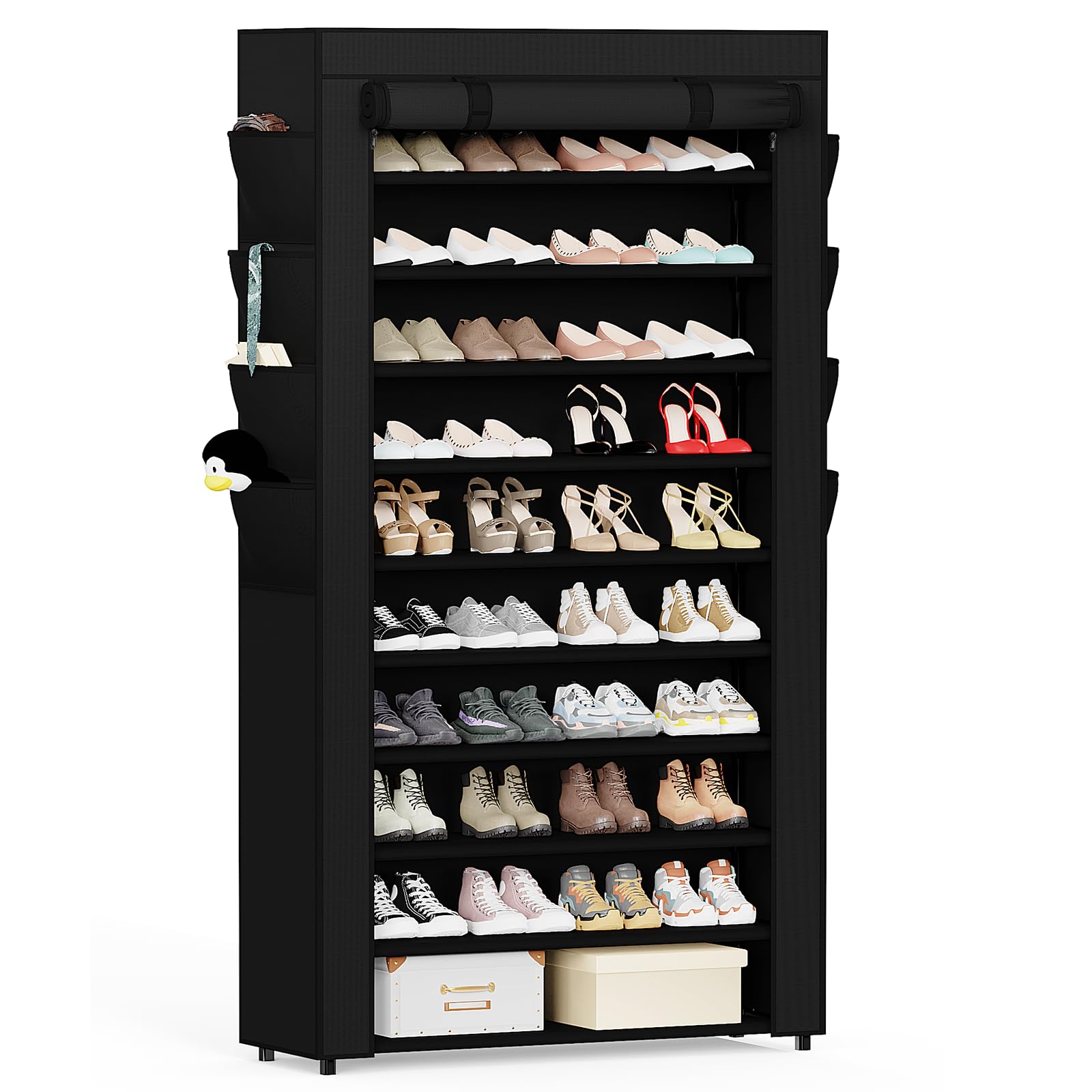 Photo 1 of Mavivegue Shoe Rack with Cover, 10 Tier Tall Shoe Storage for 50-55 Pairs of Shoes, Shoe Organizer for Entryway, Closet
