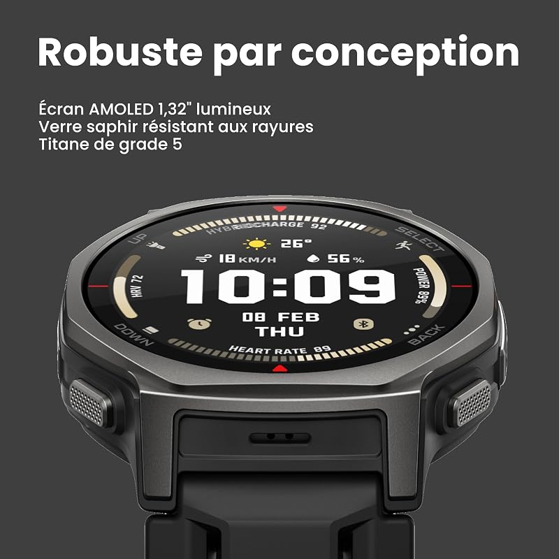 T-Rex 3 Pro Montre Connectée Outdoor 44mm – Écran AMOLED Saphir, Flashlight, Lunette Titane, GPS, Cartes Hors Ligne, 17 Jours Autonomie, 180+ Modes Sport, Smartwatch pour Android iPhone