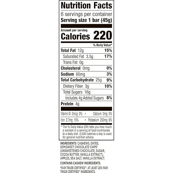 LARABAR CHOCOLATE CHIP COOKIE DOUGH, FRUIT AND NUT BARS, GLUTEN FREE AND VEGAN, 9.6 OZ, 6 CT