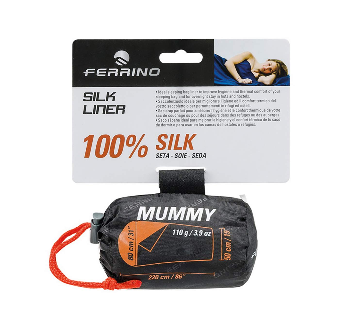 Ferrino - Silk Sleeping Bag Liner - Mummy Model - Ultralight - Silk - White.