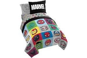 Jay Franco Marvel Avengers Pop 5 Piece Twin Size Bed Set - Includes Comforter & Sheet Set - Super Soft Fade Resistant Microfiber (Official Marvel Product)