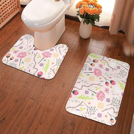 Amazon Com Grebsw Background With Flowers Bathroom Carpet 40 60cm Flannel Bathroom Anti Slip Mat Set 2 Pieces Padded Bathroom Mat Water Absorbing Contour Home Kitchen