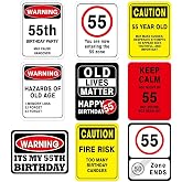 WERNNSAI 55th Birthday Party Decorations - 9PCS Wall Signs Funny Tags | Adults 55 Years Old Party Decor 55 Zone Table Centerpieces Yellow Caution Logos on Door Yard Garden Banner Tea Party Supplies