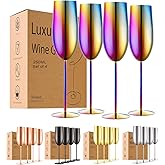 UNISWEET Stainless Steel Champagne Flutes Set of 4-Wedding &Birthday Gifts,8.5 Oz Unbreakable Champagne Glass with Long Stem,Reusable Indoor Outdoor Drinkware (Colorful)