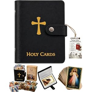 Hvcemi Holy Card Holder Book Catholic Faux Leather Compact Pocket Prayer Card Organizer Wallet with Snap Closure for Church D
