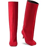 Oh Mispares Women's Nude Suede Knee High Boots - Square Toe Wide Calf Stiletto Low Heels - Fashionable Kitten Heel Pull-On Tall Winter Boots for Ladies