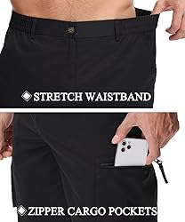 QPNGRP Men's 9" Inseam Stretch Waist Zipper Cargo