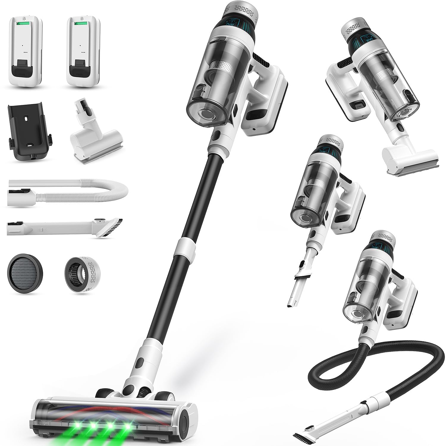 NuYupo Cordless Vacuum Cleaner, 2 Batteries 110 Mins Runtime Vacuum Cleaners for Home, 15-in-1 Powerful Stick Vacuum with LED Display, Anti-Tangle, Lightweight Vacuum for Hard Floors Carpets Pet Hair
