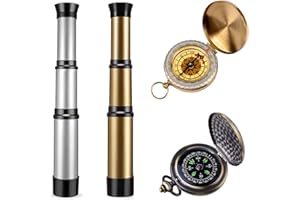 AUBRIC Kids Pirate Telescope & Compass Toy Kits 4pcs Pack Plastic Collapsible Handheld Retro Telescope Spyglass & Pocket Survival Gear Compass for Pirate Theme Party Cosplay Birthday Xmas Gift for Kids