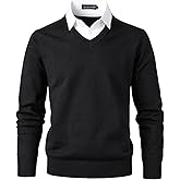 Men's Sweater with Mock Shirts Collar 2 in 1 V-Neck Knitted Pullover Classic Solid Sweaters